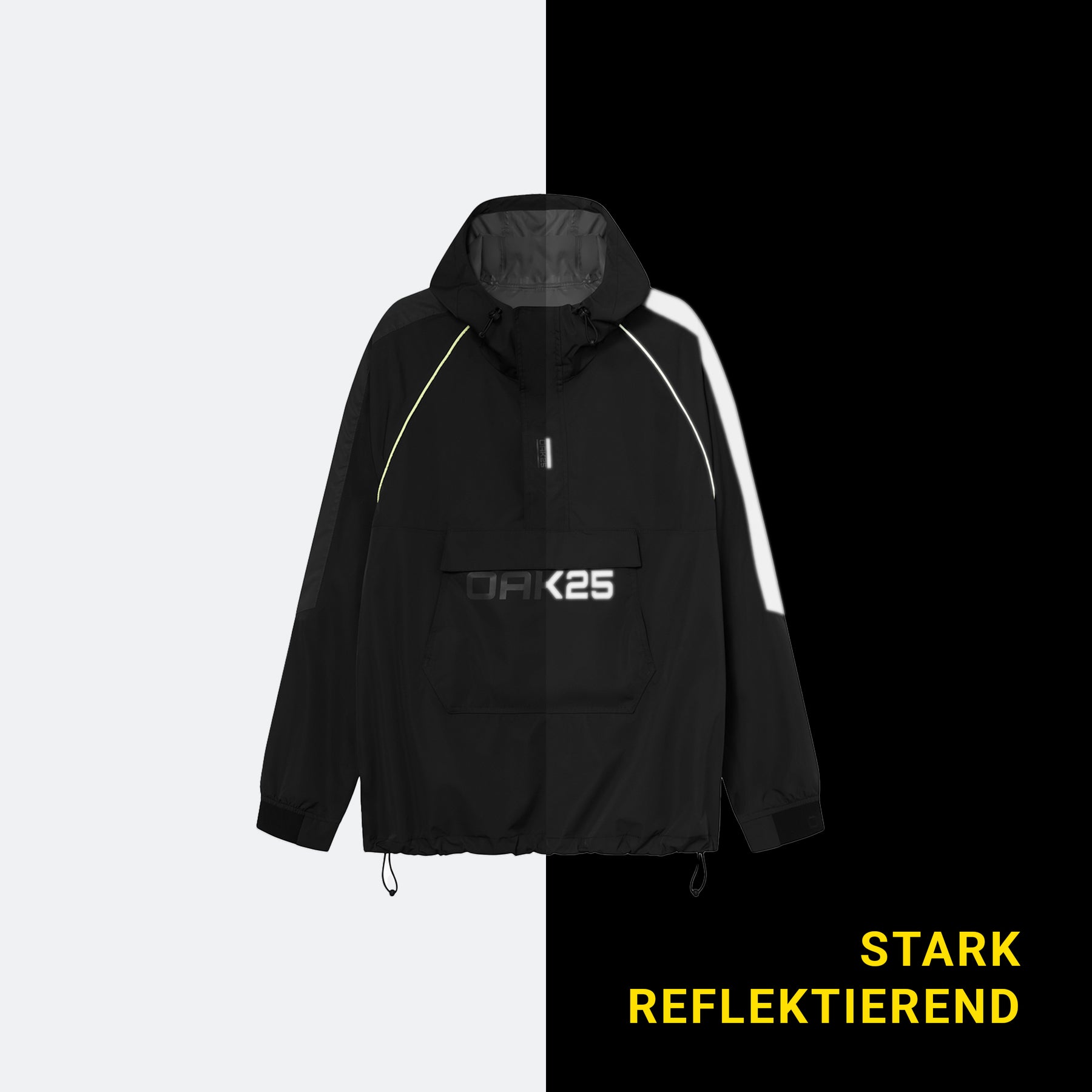 Schwarzer OAK25 Commute Windbreaker mit reflektierenden Details und Kapuze