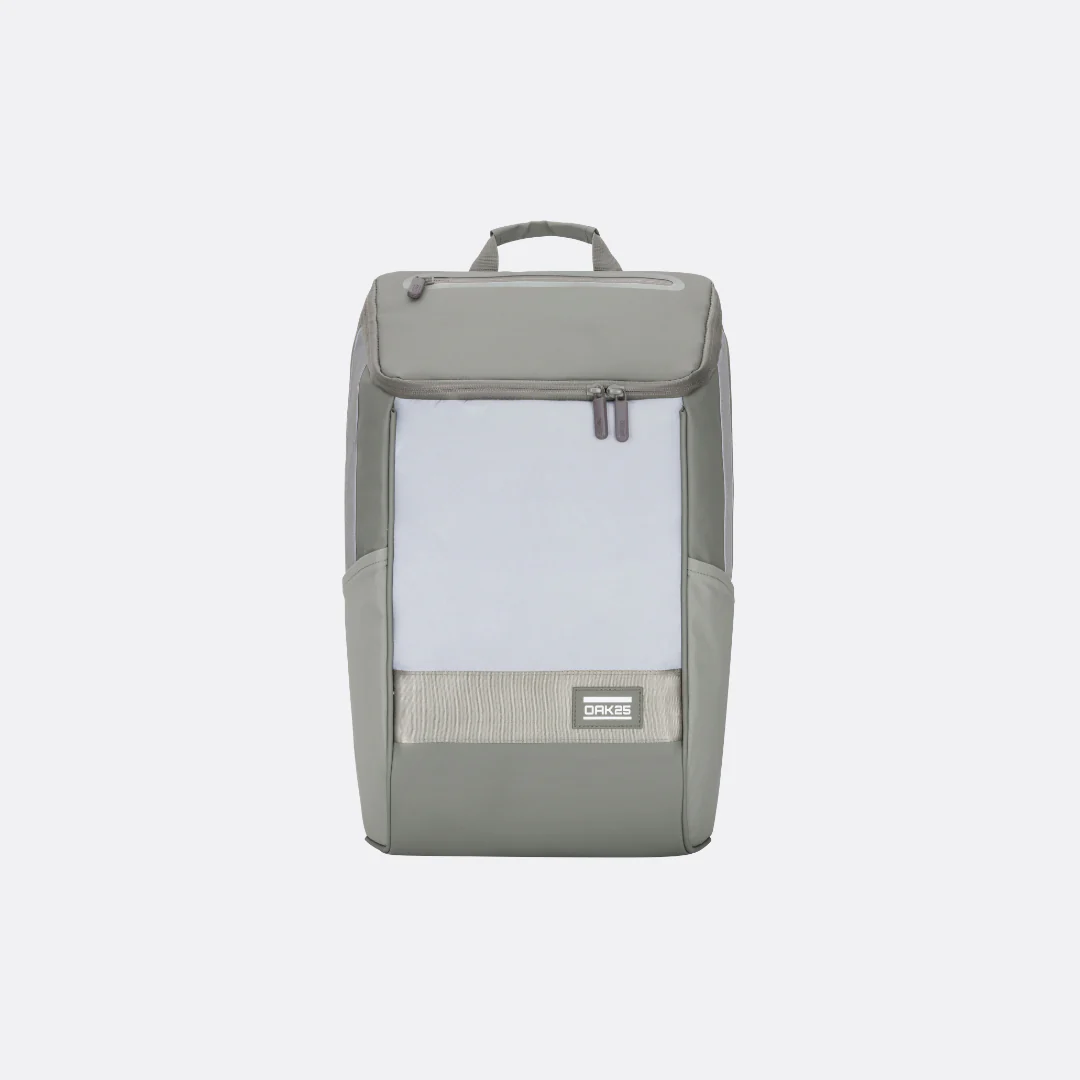 Unisex Fahrradrucksack OAK25 Daybag in salbeigrün mit reflektierendem weißem Frontfach und Obergriff