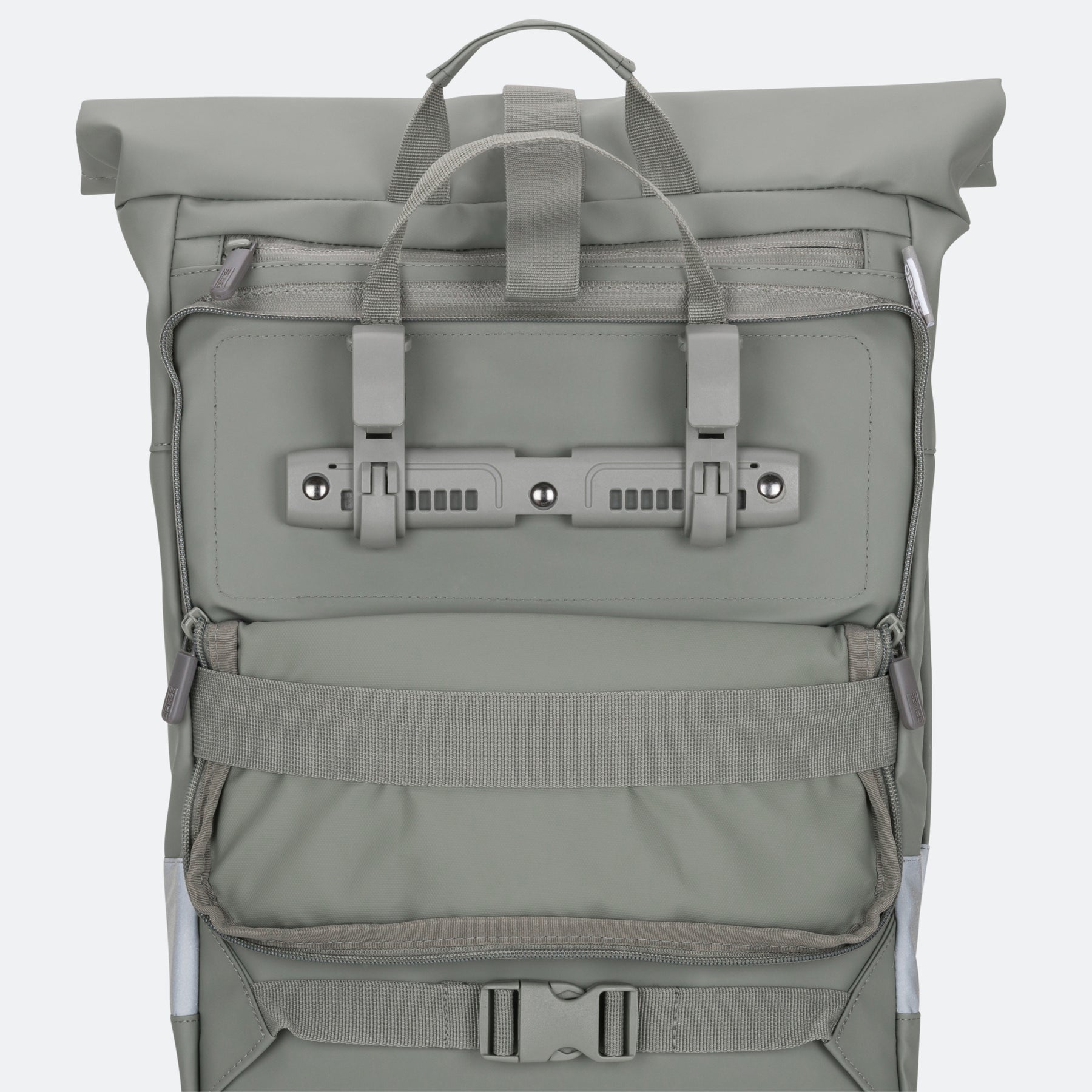 Salbeigrüne multifunktionale 2-in-1 Rolltop-Fahrradtasche mit Griffen und Halterungen
