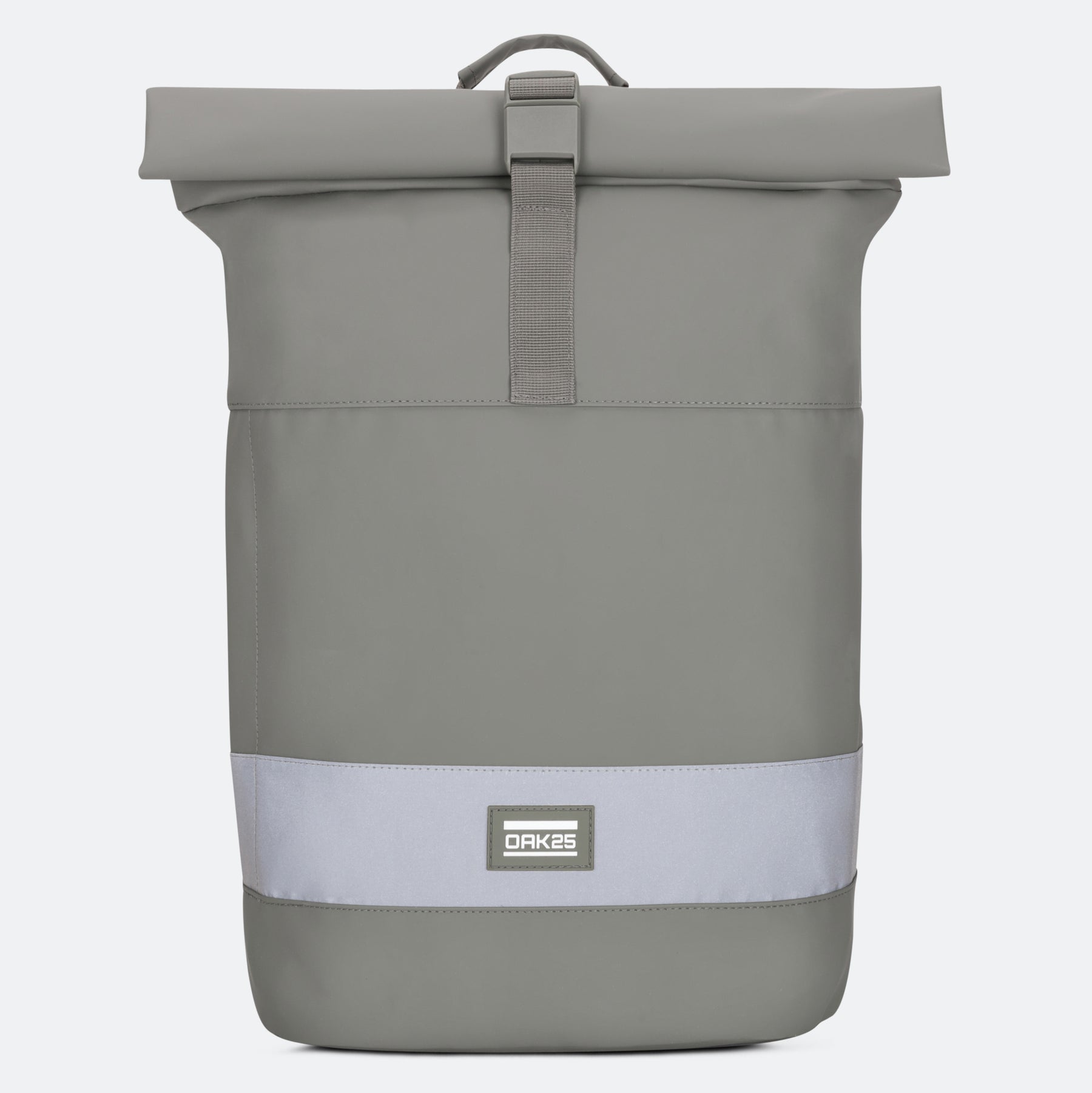 Salbeinfarbener rollbarer Fahrradrucksack mit reflektierendem Streifen und OAK25 Logo