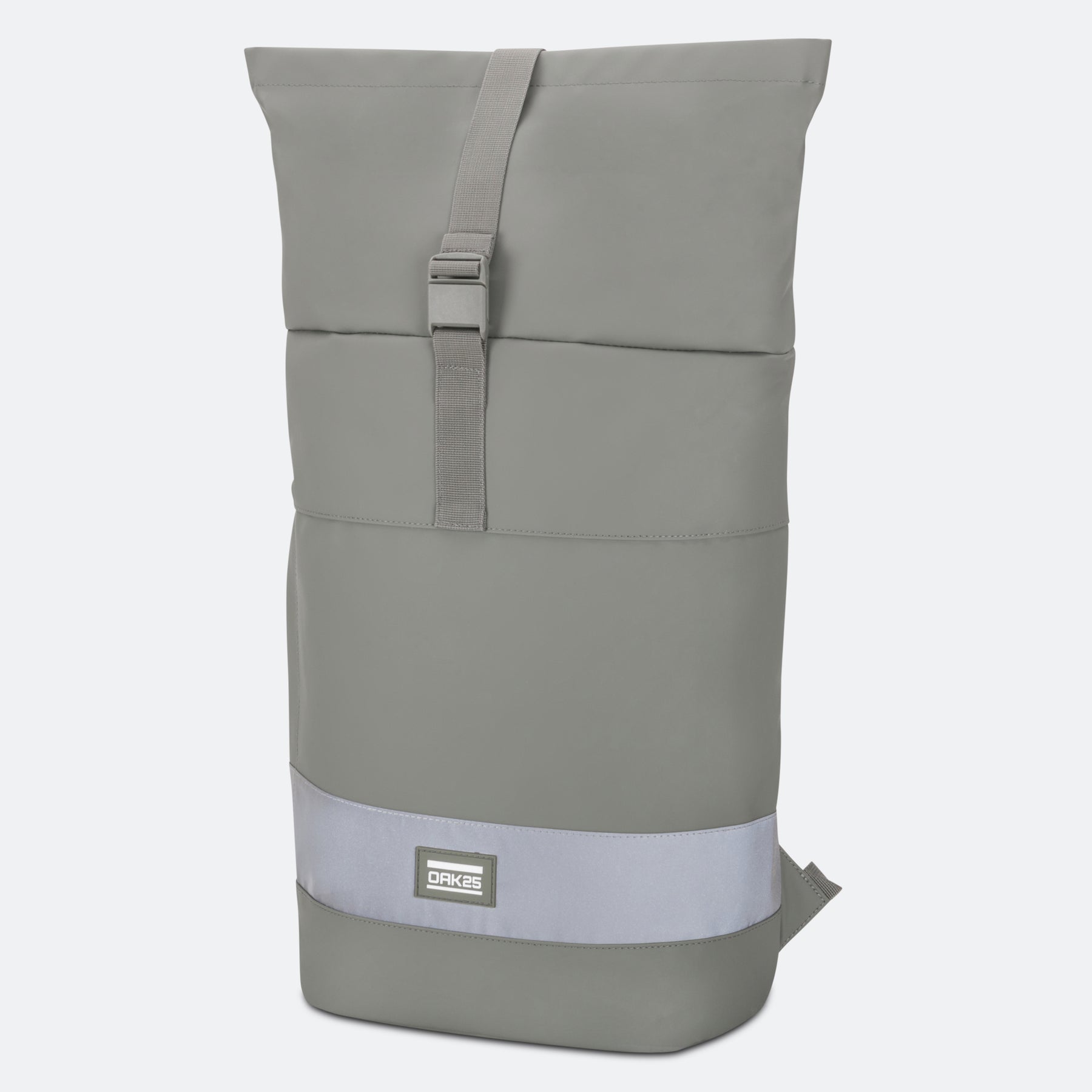 Salbeigrüner OAK25 Rucksack mit Rolltop, verstellbarer Größe und reflektierendem Streifen