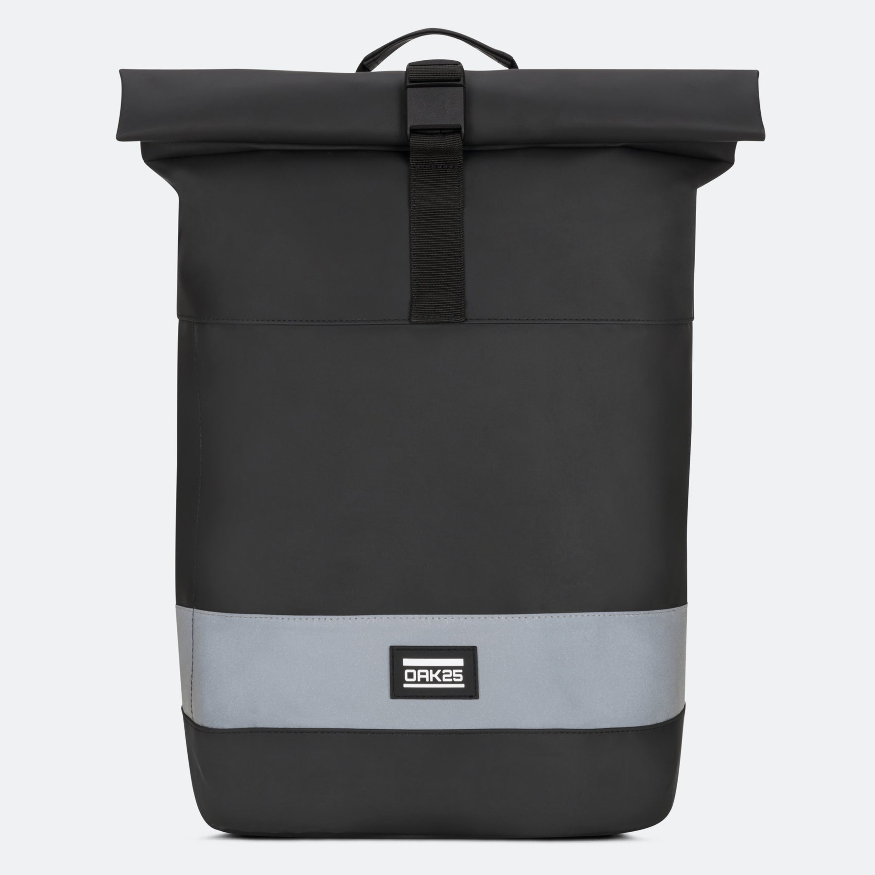 Schwarzer OAK25 Everyday Rolltop Fahrradrucksack mit reflektierendem Streifen und Griff oben