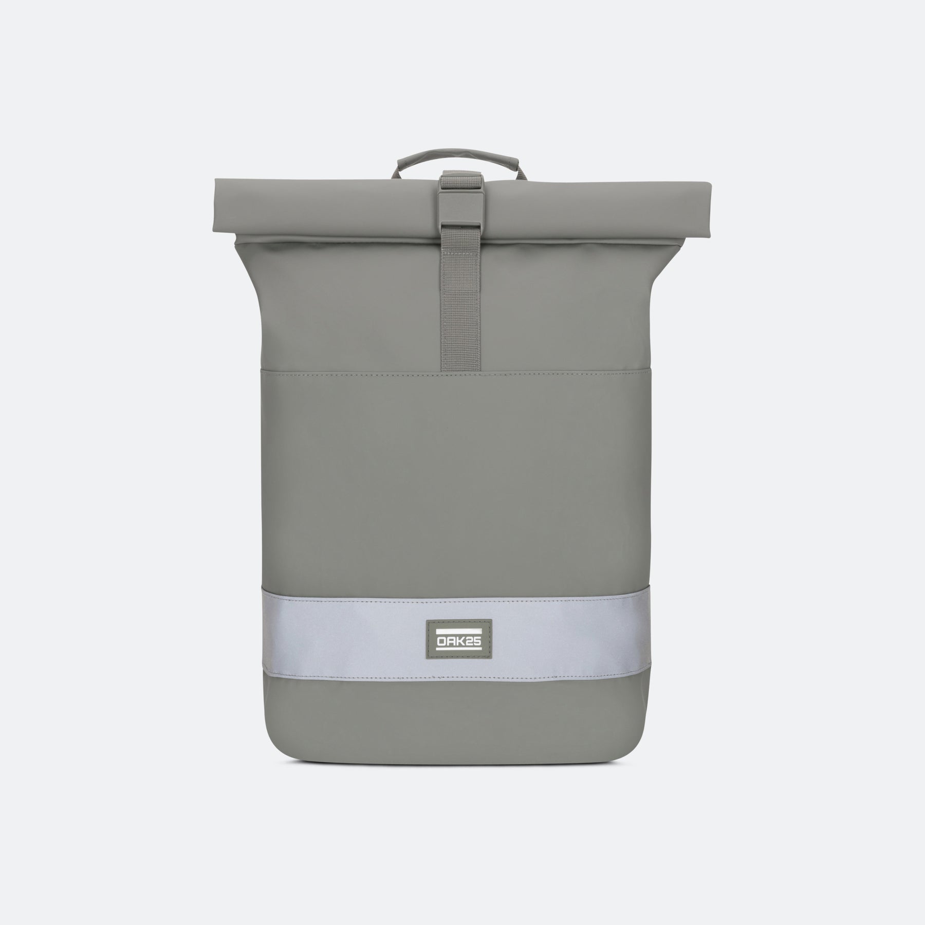 Salbeigrüner Rolltop-Rucksack mit reflektierendem Streifen und OAK25 Logo