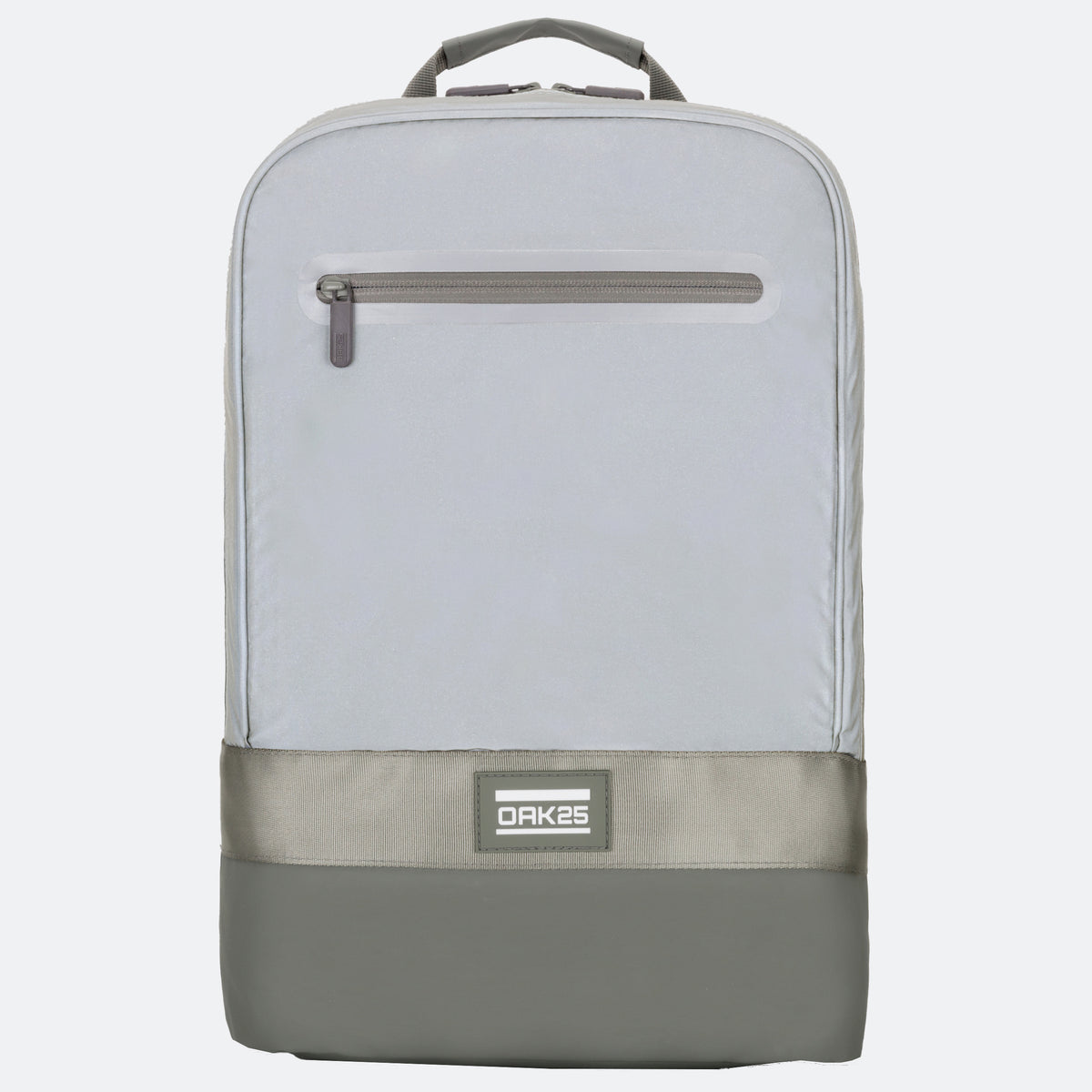 Reflektierender Rucksack von OAK25 in salbeigrün mit Fronttasche und Logo