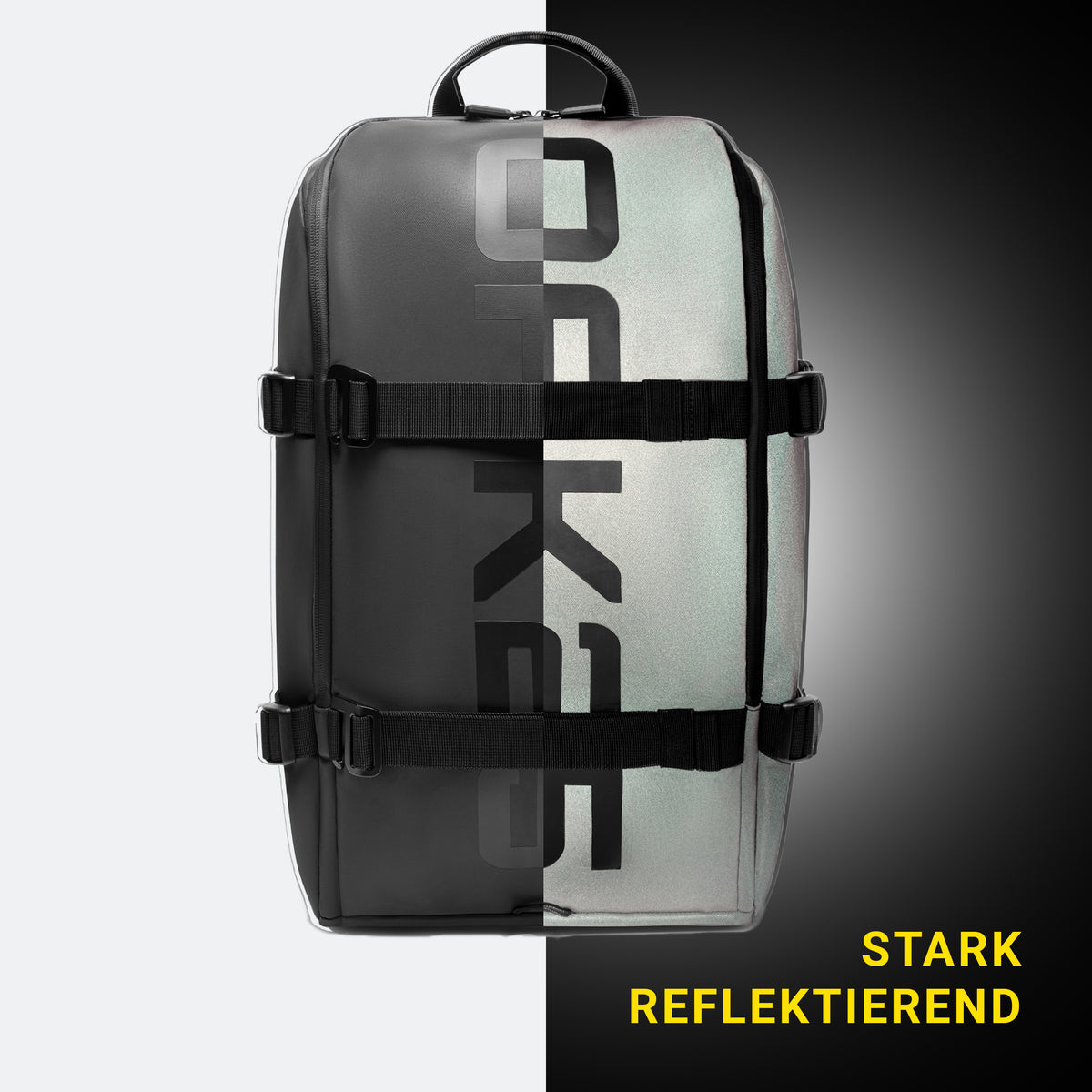 Schwarzer OAK25 Luminite Daybag mit reflektierendem Material, horizontal zwei Gurte, für Uni und Schule