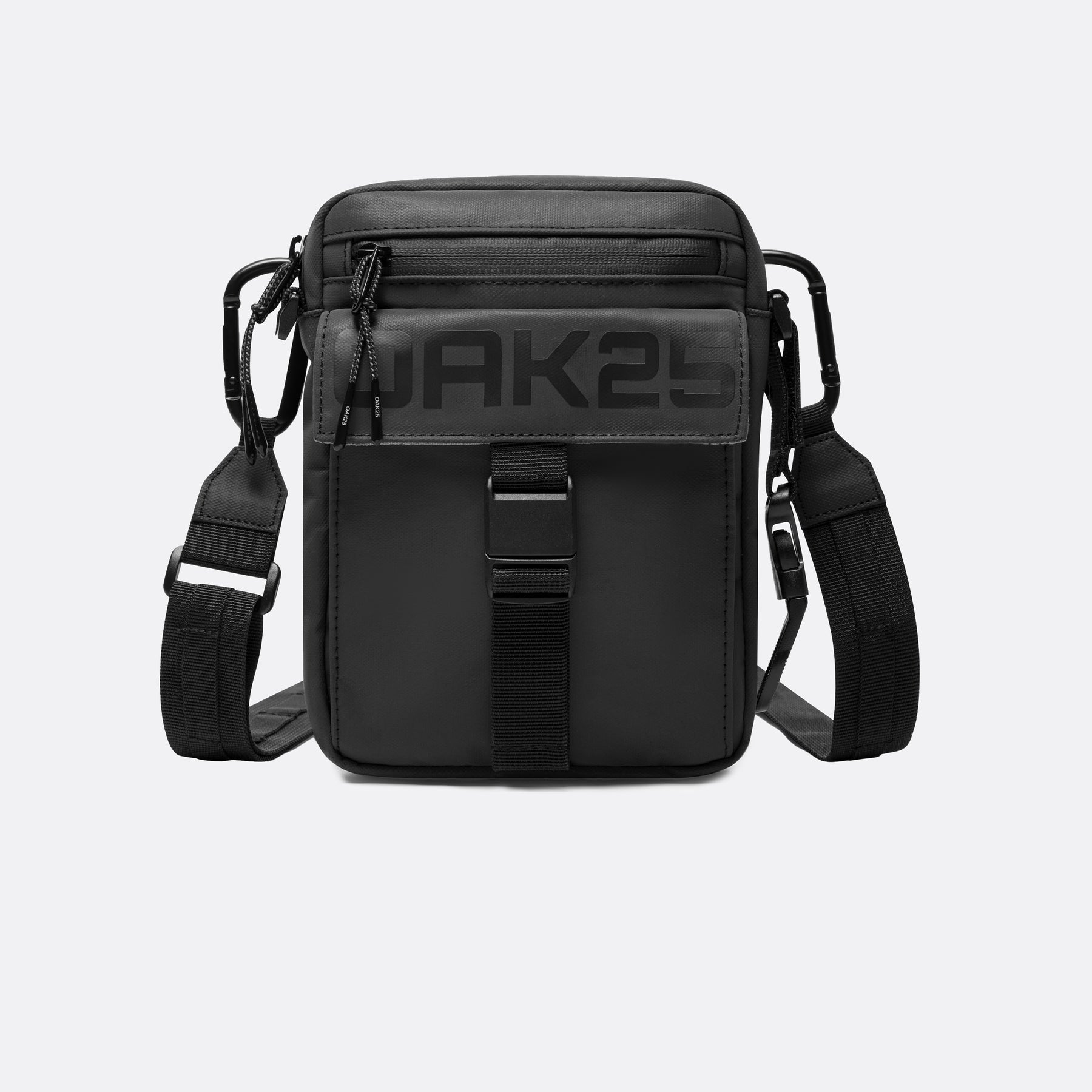 Schwarze Bauchtasche mit verstellbarem Gurt, Reflektoren und 'OAK25' Aufschrift